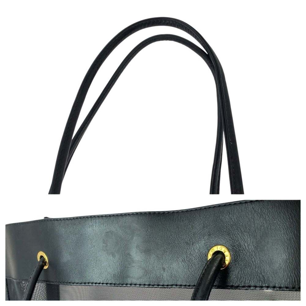 FENDI FF logo black with gold hardware, leather and mesh tote bag, shoulder b... - Picture 6 of 10